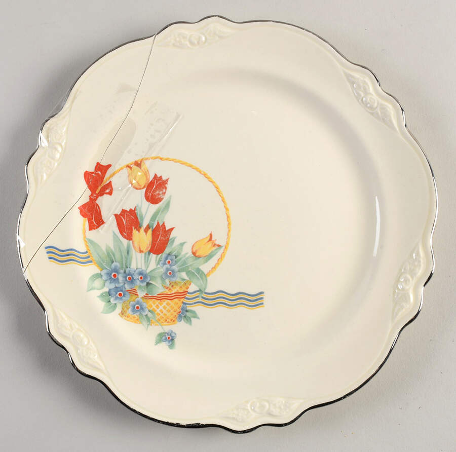 Tulips In A Basket Dinner Plate by Homer Laughlin -1