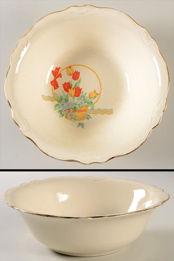 Tulips In A Basket 8" Round Vegetable Bowl by Homer Laughlin -1