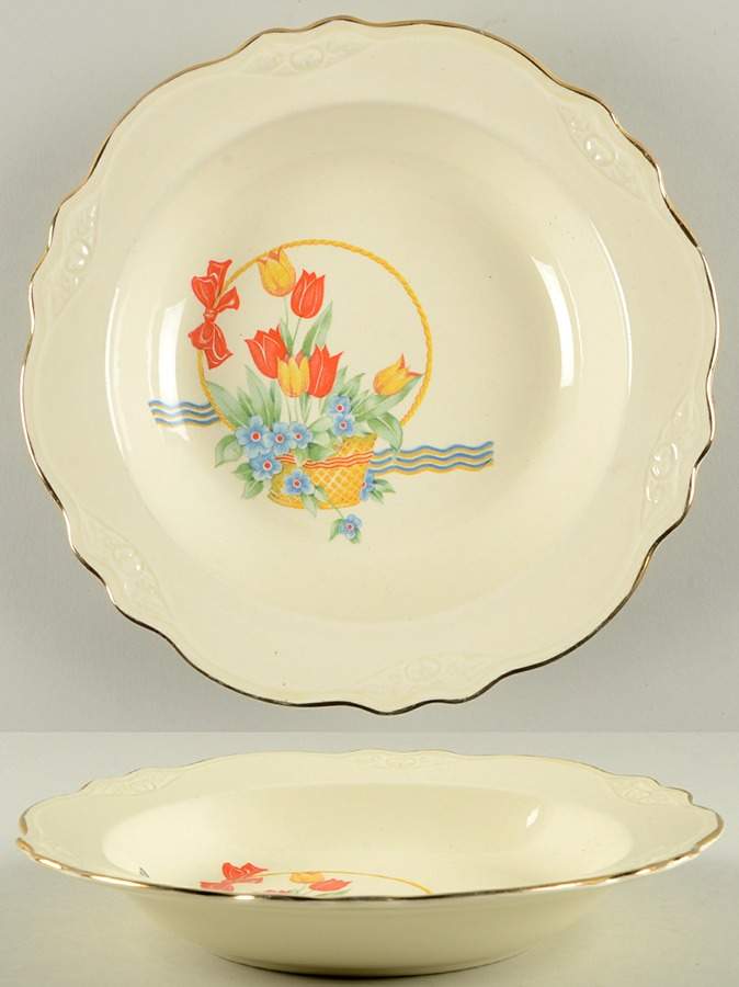 Tulips In A Basket Rim Soup Bowl by Homer Laughlin -1