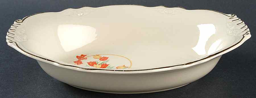 Tulips In A Basket 9" Oval Vegetable Bowl by Homer Laughlin -1
