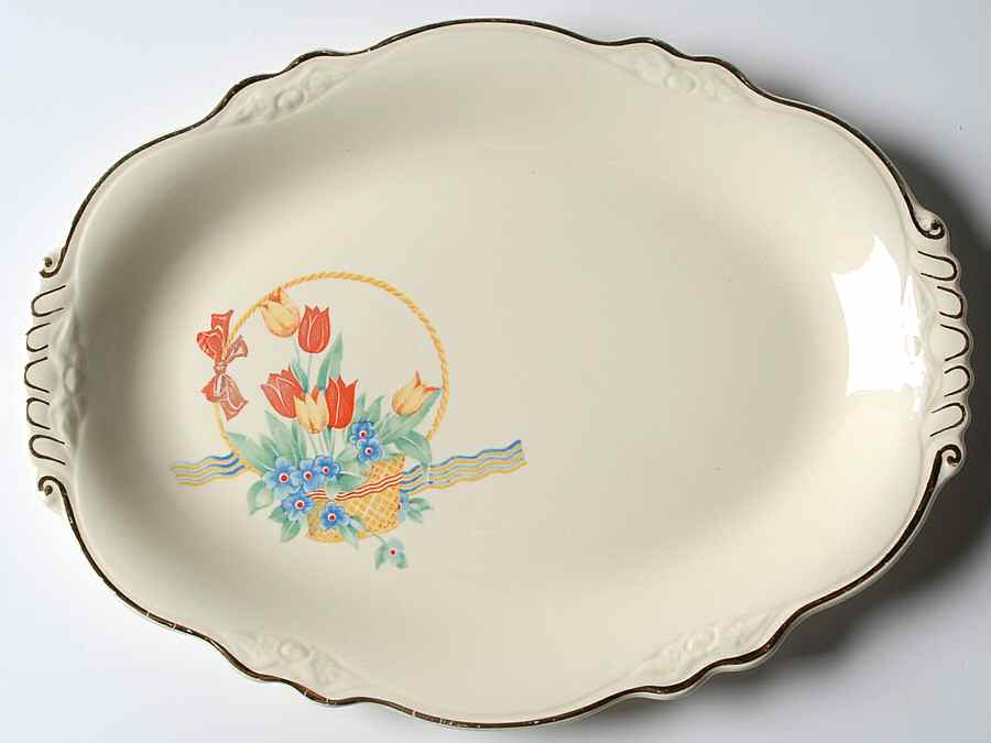 Tulips In A Basket 11" Oval Serving Platter by Homer Laughlin -1