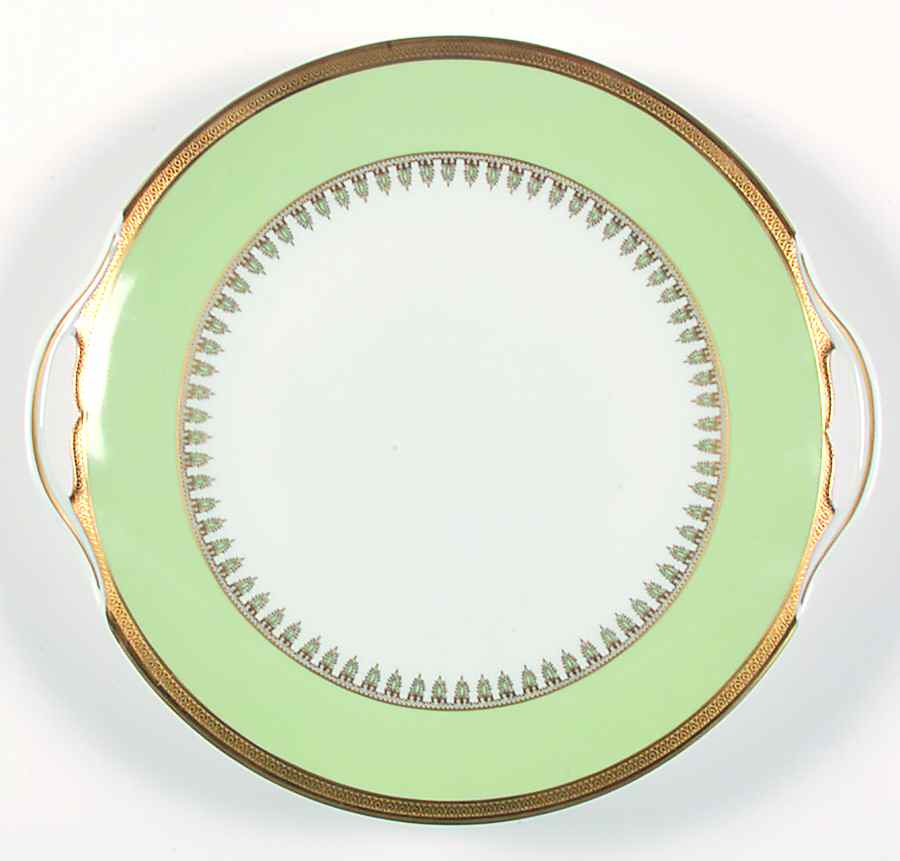 Oasis Green (Green Band, Gold Encrusted) Handled Cake Plate by Haviland-1