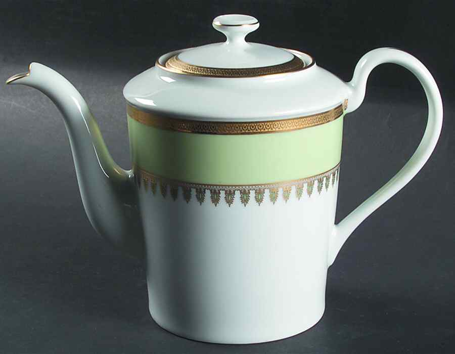 Oasis Green (Green Band, Gold Encrusted) Coffee Pot & Lid by Haviland-1