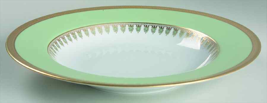 Oasis Green (Green Band, Gold Encrusted) Large Rim Soup Bowl by Haviland-1