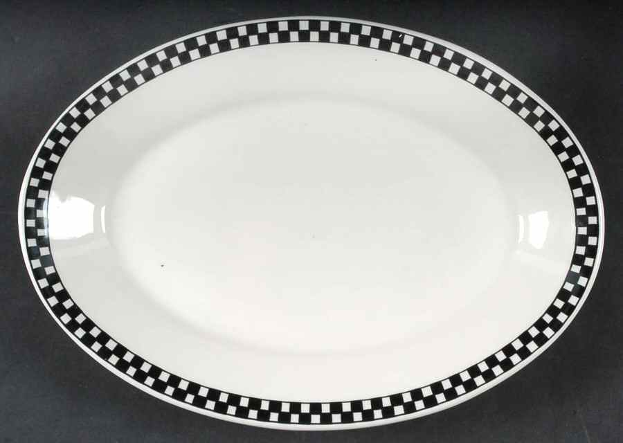Checkers Black 11" Oval Serving Platter by Homer Laughlin -1