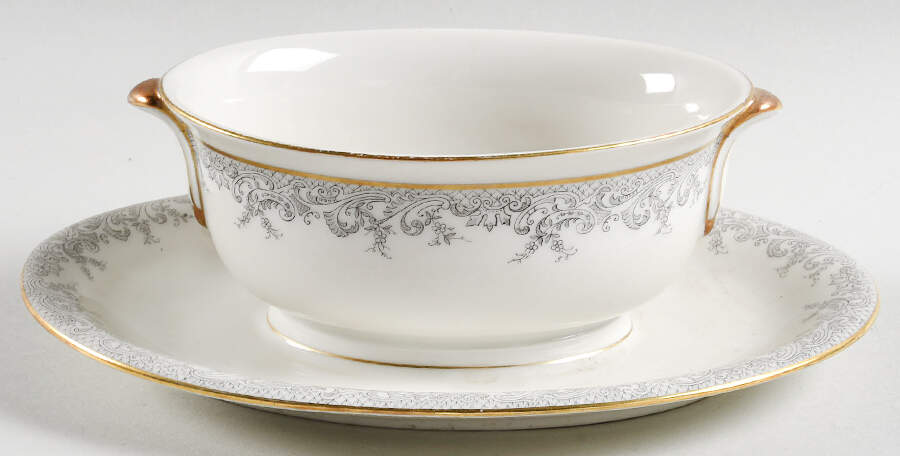 Grey Lace Gravy Boat with Attached Underplate by Hutschenreuther-1