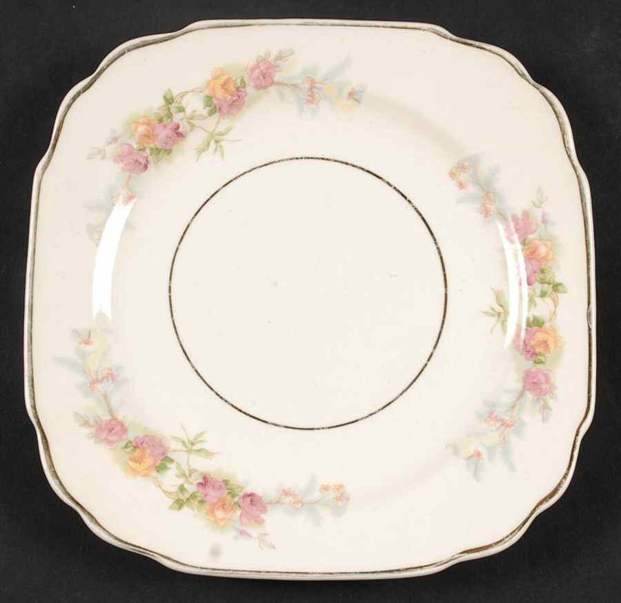 Sweetheart Rose (Gold Verge) Square Bread & Butter Plate by Harker-1