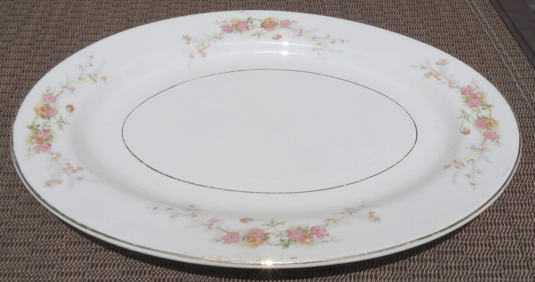 Sweetheart Rose (Gold Verge) 14" Oval Serving Platter by Harker-1