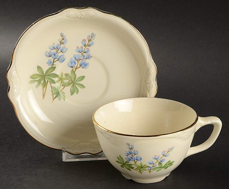 Blue Bonnet Flat Cup & Saucer Set by Homer Laughlin -1