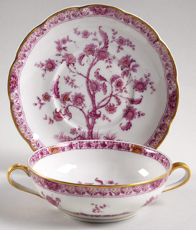 Arbre Des Indies Purple Cream Soup Bowl & Saucer Set by Haviland-1