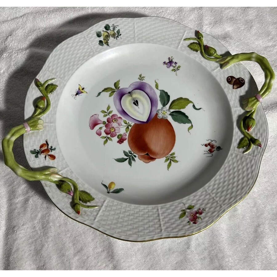 Fruit & Flowers 14" Handled Chop Plate (Round Platter) by Herend-1