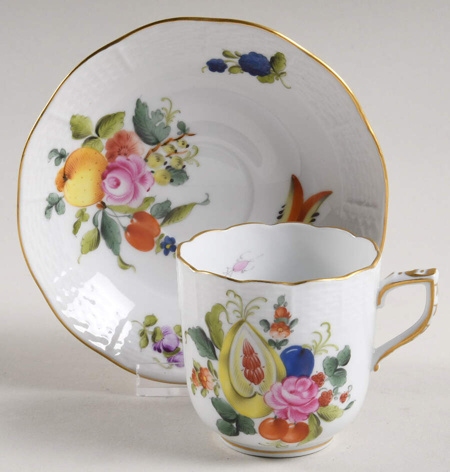 Fruit & Flowers Flat Demitasse Cup & Saucer Set by Herend-1