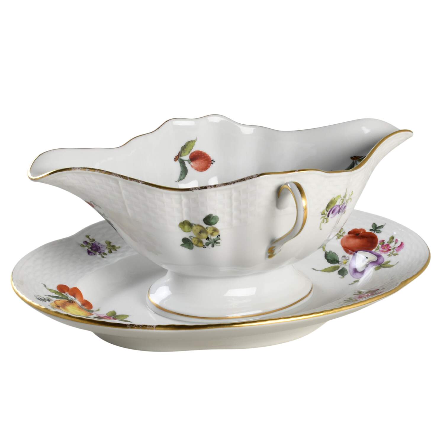Fruit & Flowers Gravy Boat with Attached Underplate by Herend-1