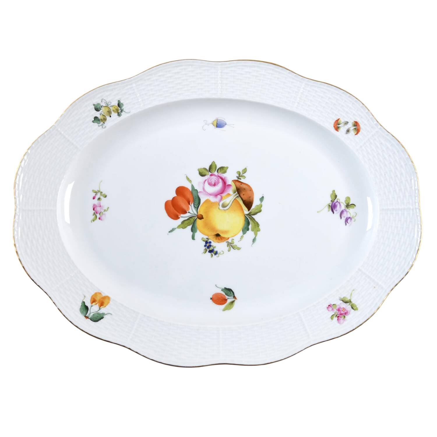Fruit & Flowers 14" Oval Serving Platter by Herend-1