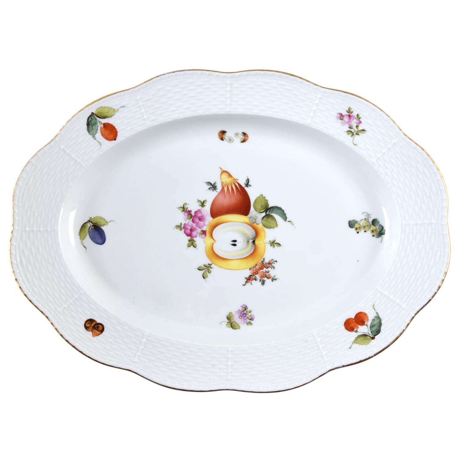 Fruit & Flowers 13" Oval Serving Platter by Herend-1