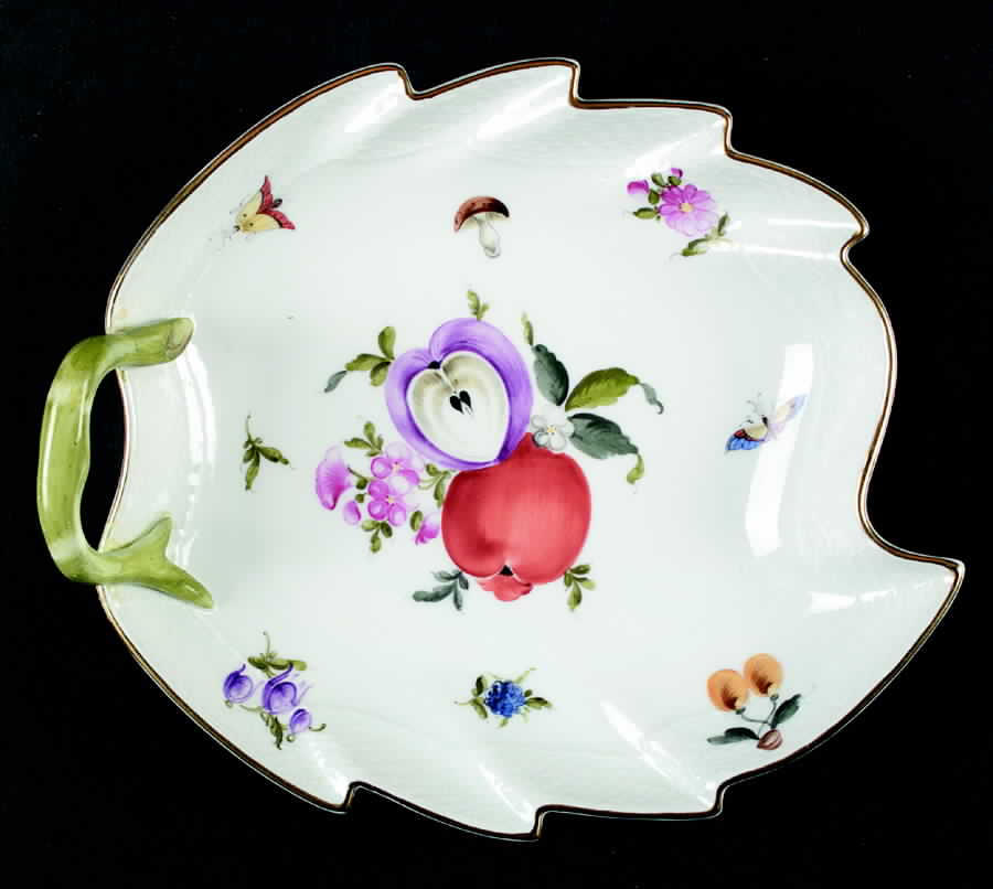 Fruit & Flowers Leaf Shaped Dish by Herend-1