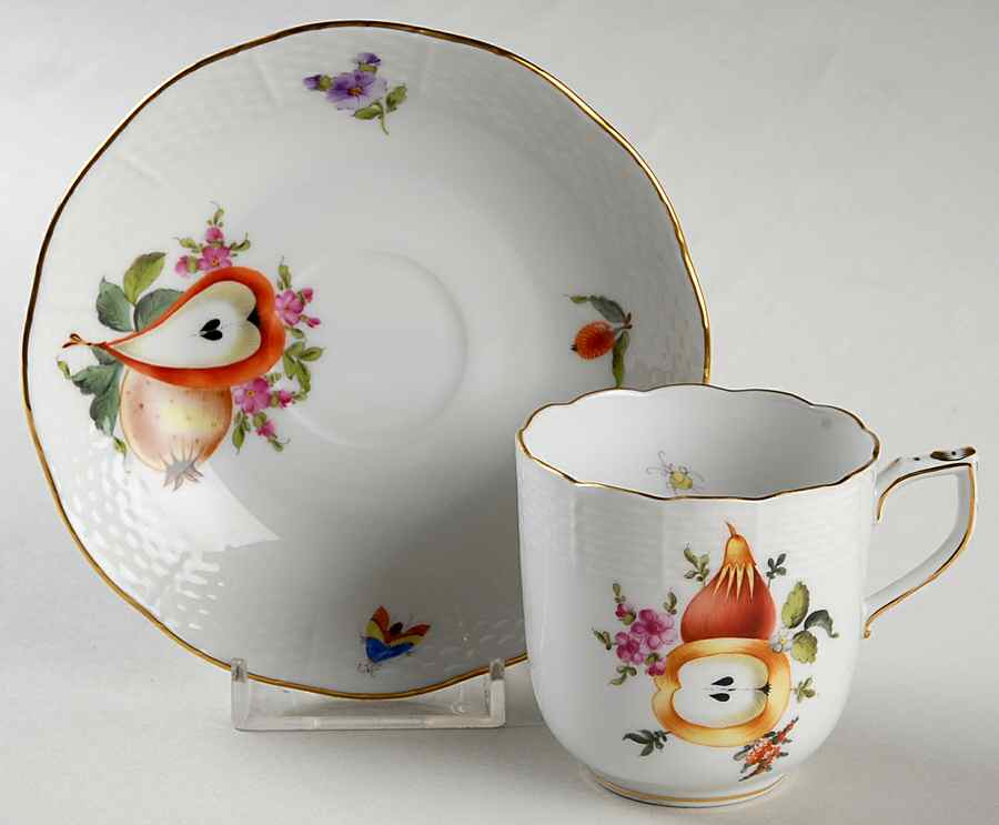 Fruit & Flowers Flat Demitasse Cup & Saucer Set by Herend-1