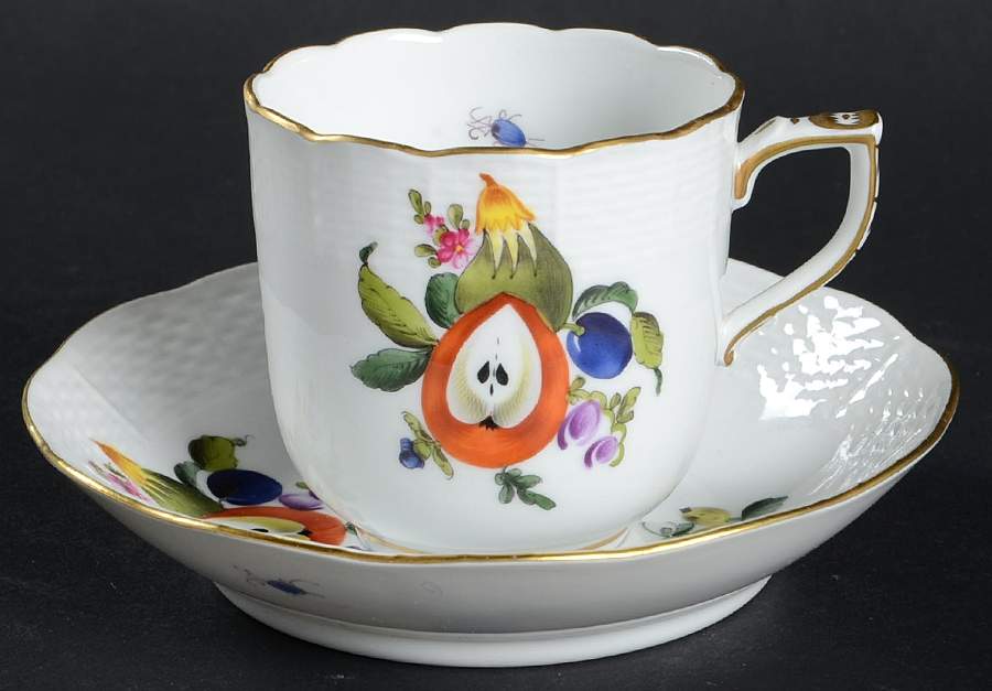 Fruit & Flowers Flat Demitasse Cup & Saucer Set by Herend-1