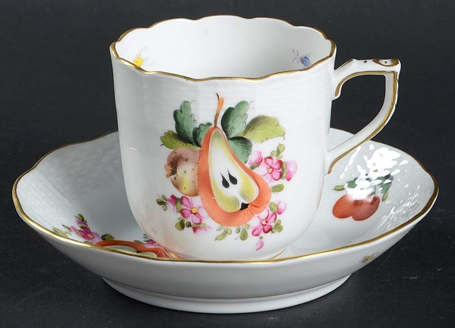 Fruit & Flowers Flat Demitasse Cup & Saucer Set by Herend-1