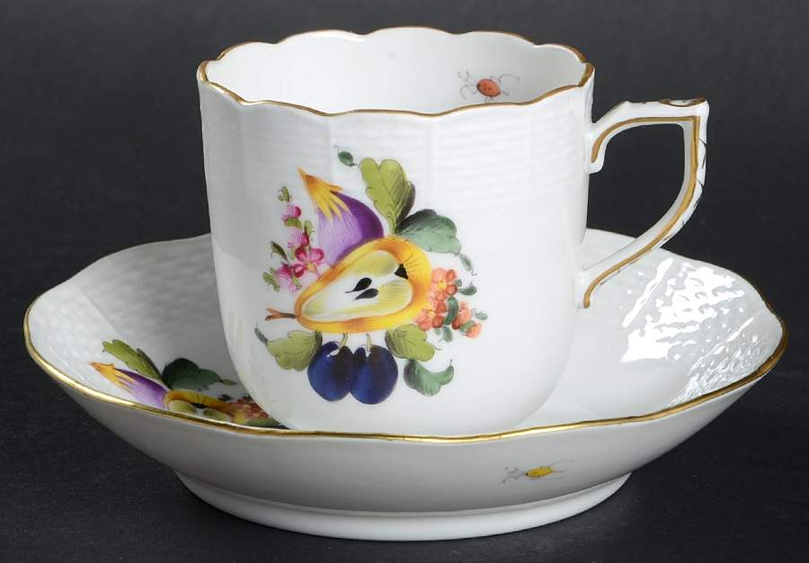 Fruit & Flowers Flat Demitasse Cup & Saucer Set by Herend-1