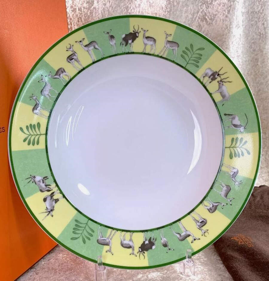 Africa Green-Yellow 11" Deep Round Platter by Hermes-1