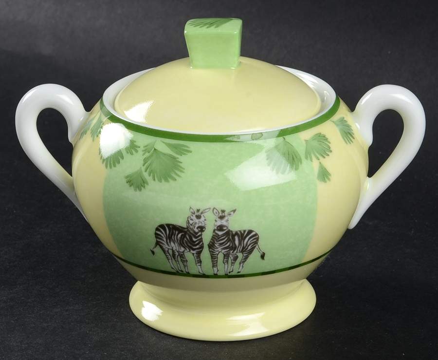 Africa Green-Yellow Sugar Bowl & Lid by Hermes-1