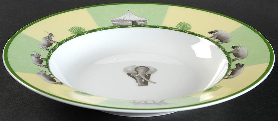 Africa Green-Yellow Large Rim Soup Bowl by Hermes-1