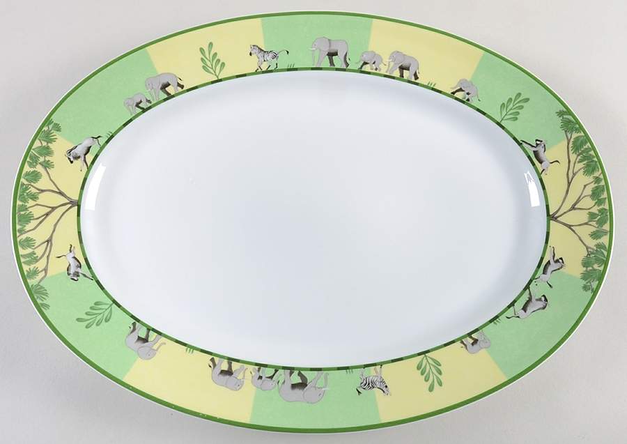 Africa Green-Yellow 16" Oval Serving Platter by Hermes-1