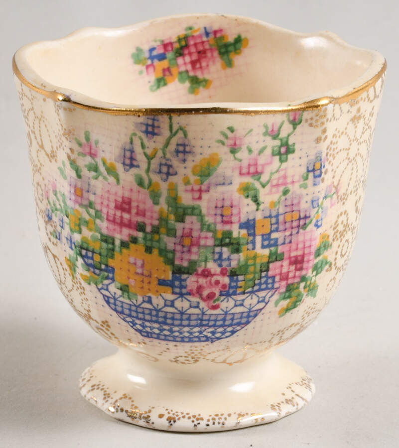Old English Needlepoint Double Egg Cup by Hollinshead & Kirkham-1