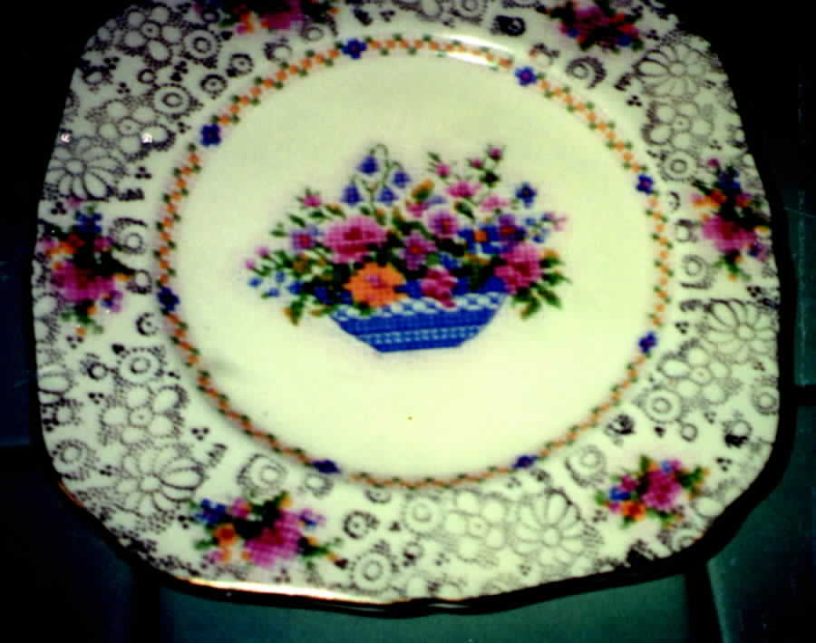 Old English Needlepoint Square Salad Plate by Hollinshead & Kirkham-1