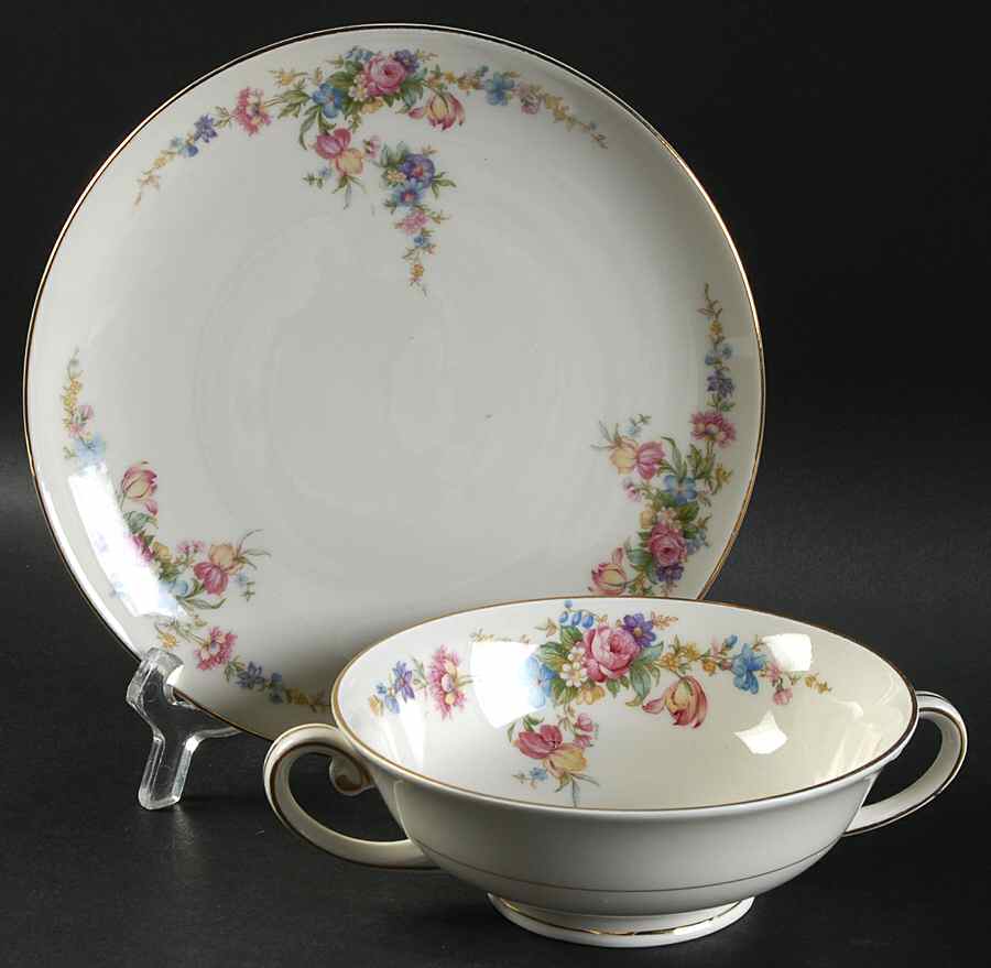 HWC5 Footed Cream Soup Bowl & Saucer Set by HW (Germany, Czech)-1