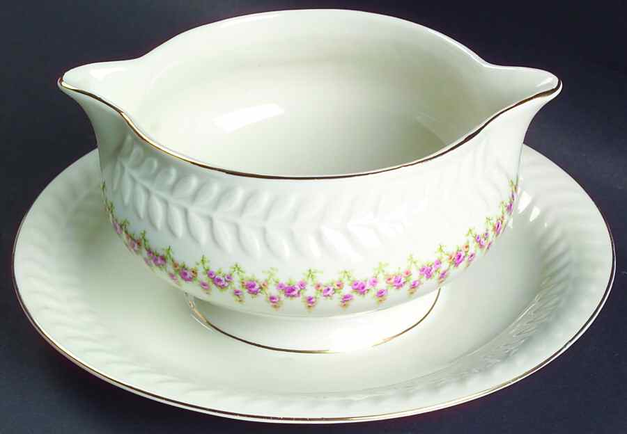 Ashley (Greylock Shape) Gravy Boat with Attached Underplate by Haviland-1