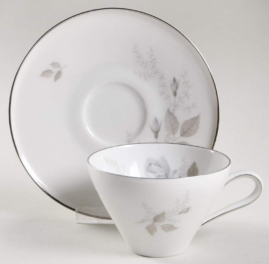 Grey Rose Flat Cup & Saucer Set by Heinrich - H&C-1