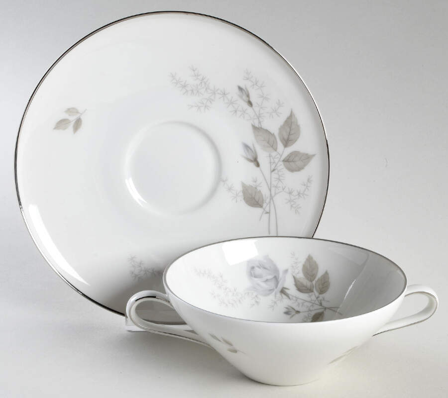 Grey Rose Flat Cream Soup Bowl & Saucer Set by Heinrich - H&C-1