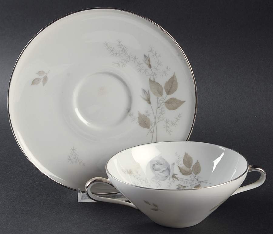 Grey Rose Flat Cream Soup Bowl & Saucer Set by Heinrich - H&C-1