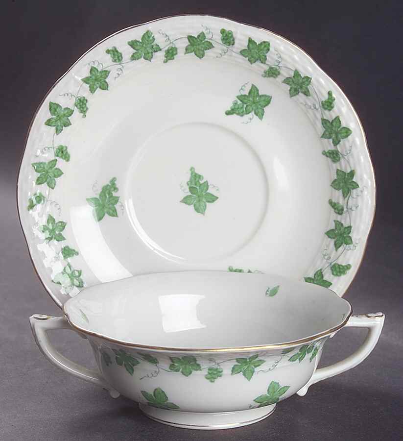 SZGV Footed Cream Soup Bowl & Saucer Set by Herend-1