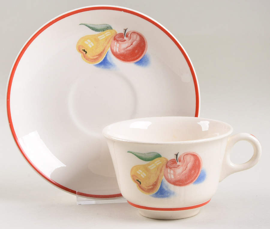 Red Apple I Flat Cup & Saucer Set by Harker-1