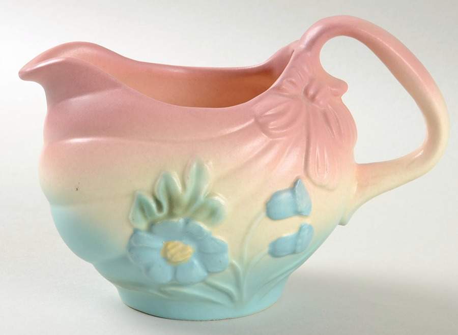 Bow Knot Pink and Turquoise Creamer by Hull-1