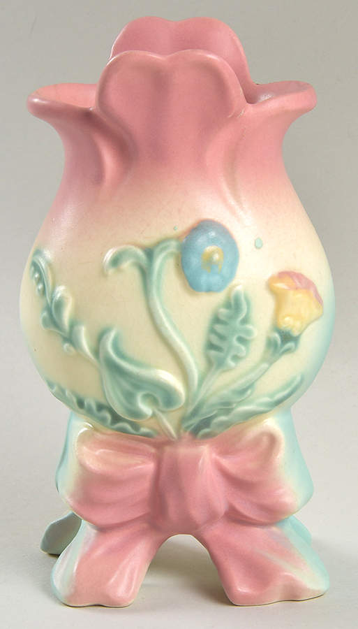 Bow Knot Pink and Turquoise 6" Vase by Hull-1