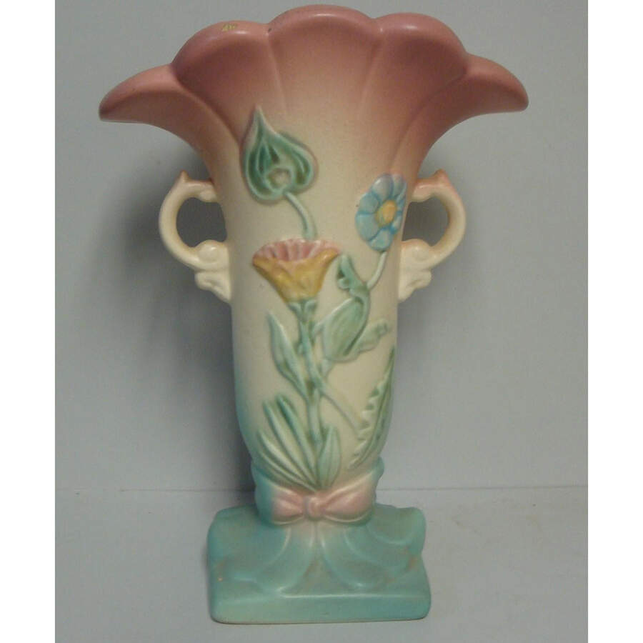 Bow Knot Pink and Turquoise 8" Footed Vase by Hull-1