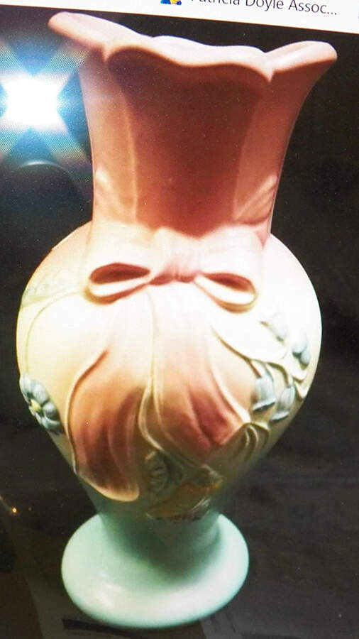 Bow Knot Pink and Turquoise 12" Vase by Hull-1
