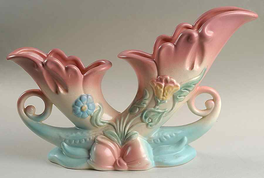 Bow Knot Pink and Turquoise Double Cornucopia by Hull-1