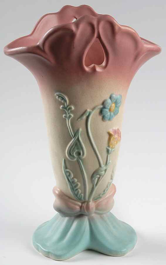 Bow Knot Pink and Turquoise 10" Vase by Hull-1