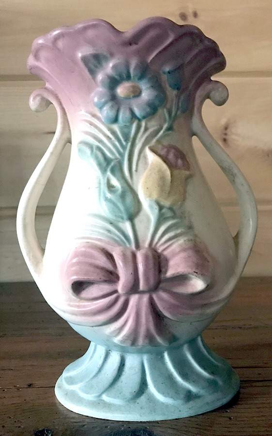 Bow Knot Pink and Turquoise 8" Vase by Hull-1