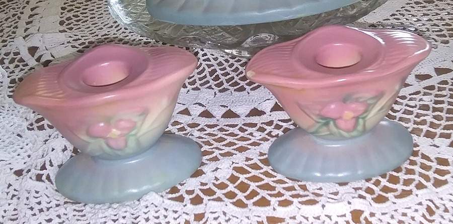Wild Flower Blue and Pink Single Light Candlestick by Hull-1