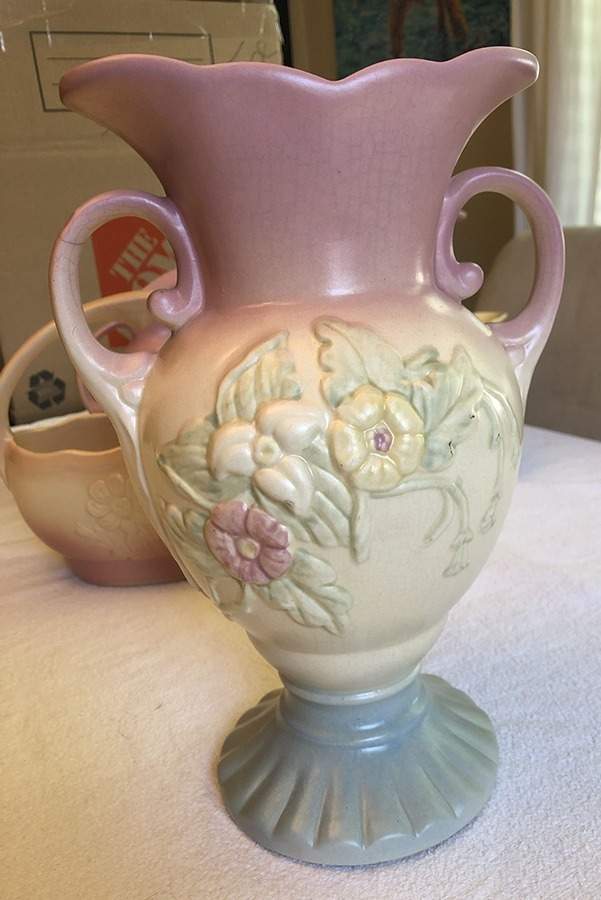 Wild Flower Blue and Pink 10" Handled Vase by Hull-1