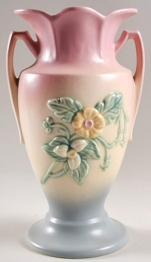 Wild Flower Blue and Pink 12" Handled Vase by Hull-1