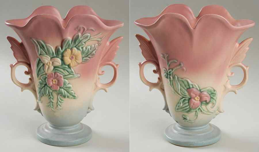 Wild Flower Blue and Pink 8" Handled Vase by Hull-1