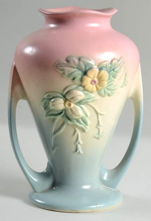Wild Flower Blue and Pink 9" Handled Vase by Hull-1