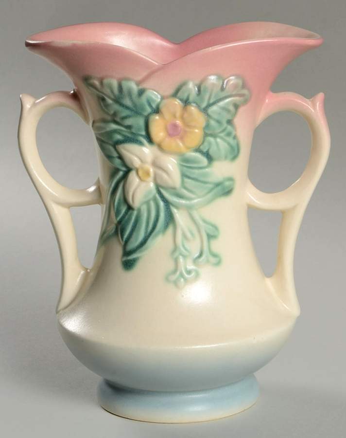 Wild Flower Blue and Pink 7" Handled Vase by Hull-1